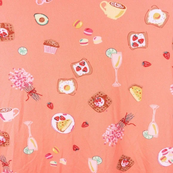 Joyspun Pajama Set Women XL Peach Brunch Food Print Short Sleeve Button Down - Picture 7 of 13